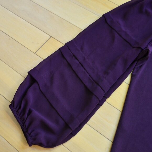 Calvin Klein V Neck Blouse with Sheer Sleeves Size XL Merlot - Picture 4 of 9
